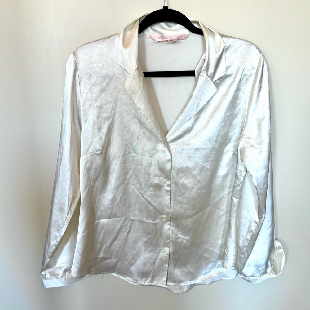 Victoria’s Secret vintage white satin bridal button down top size S